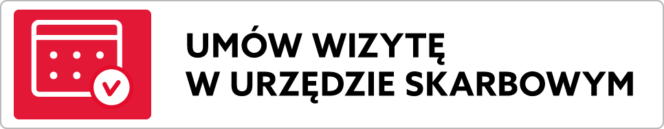 Ikona kartki kalendarza i napis: Umów wizytę w Urzędzie Skarbowym.