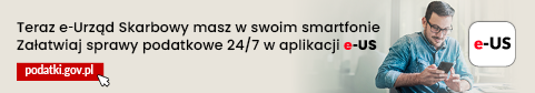 Mężczyzna z telefonem w ręce. Obok napis: Teraz e-Urząd Skarbowy masz w swoim smartfonie. Załatwiaj sprawy podatkowe 24/7 w aplikacji e-US. Podatki.gov.pl. 