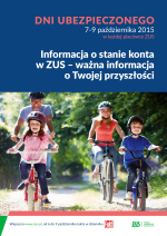 Na pierwszym planie cztery osoby jadące na rowerach, informacja o dniach ubezpieczonego 9-10 października 2015 roku w każdym oddziale ZUS